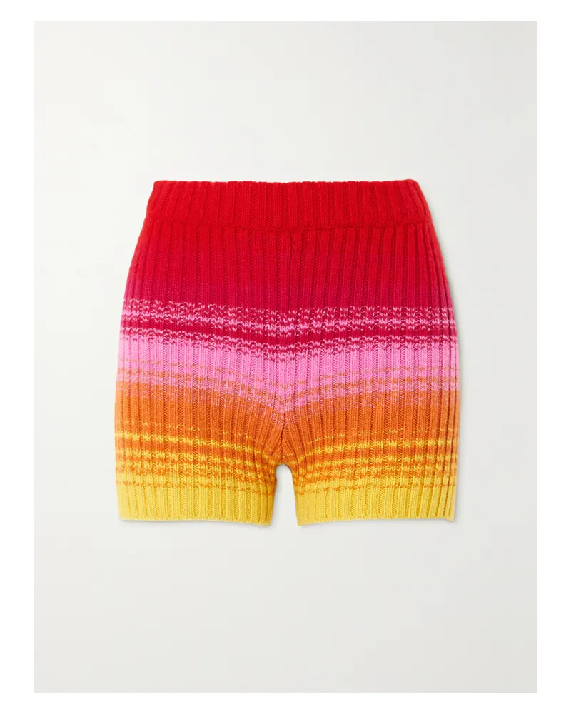 The Elder Statesman Morphe Gestreifte Shorts Aus Kaschmir In Rippstrick - Pink Pink