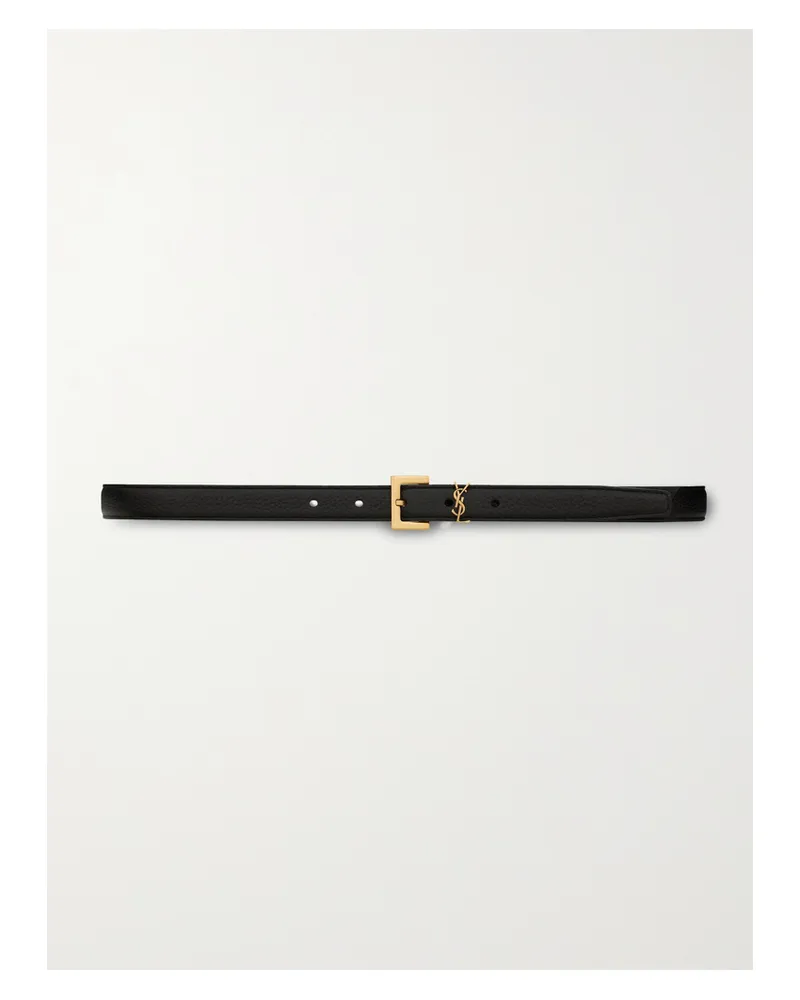 Saint Laurent Cassandre Textured-leather Belt - Black Black