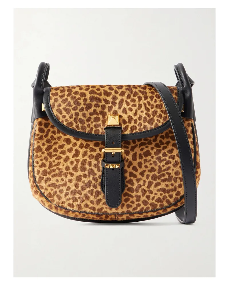 Valentino Garavani Flaneuse Small Studded Leather-trimmed Leopard-print Calf Hair Shoulder Bag - Animal print Animal