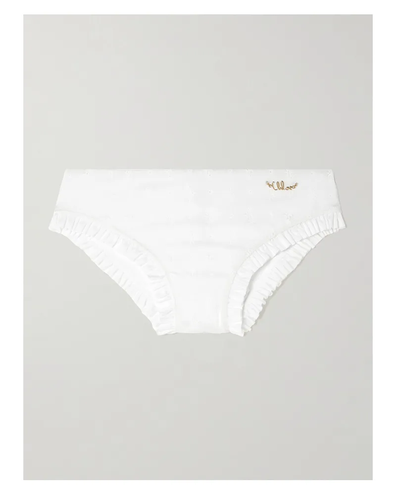 Chloé Bikini-höschen Mit Lochstickerei, Rüschen Und Verzierung - Weiß Weiß
