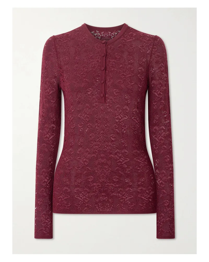 Gabriela Hearst Garivan Pointelle-knit Wool Henley Top - Burgundy Burgundy