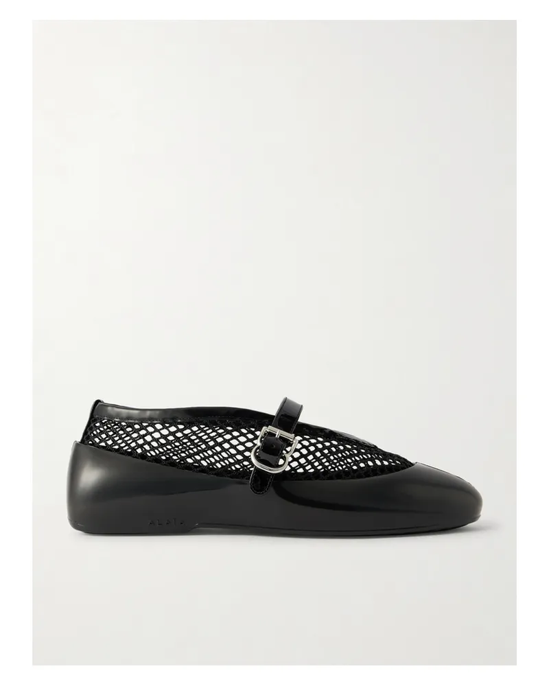 Alaïa Mary-jane-ballerinas Aus Gummi Und Mesh Mit Lacklederbesätzen - Schwarz Schwarz