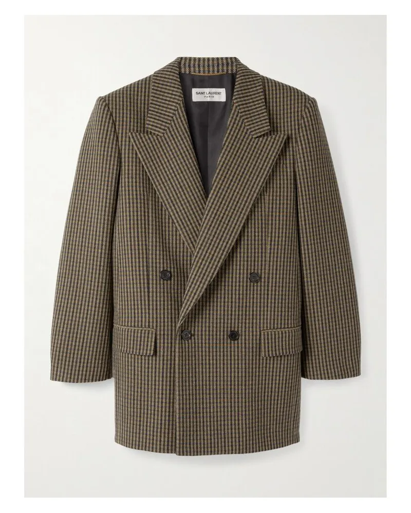 Saint Laurent Doppelreihiger Blazer Aus Einer Karierten Wollmischung - Neutral Neutral