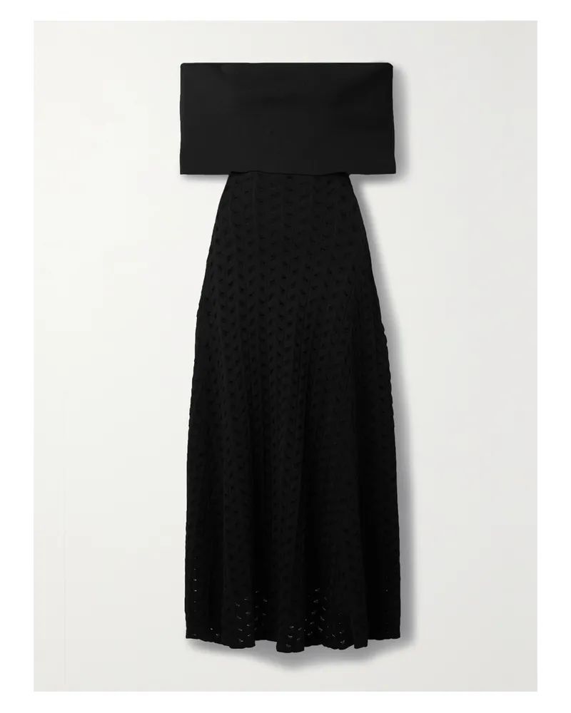 Adam Lippes Bardot Schulterfreies Midikleid Aus Jacquard-strick - Schwarz Schwarz