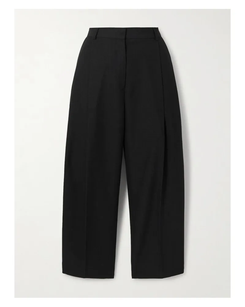 Totême Verkürzte Hose Mit Geradem Bein Aus Crêpe Mit Recycelten Fasern, Bügelfalten Und Satinbesätzen - Schwarz Schwarz