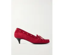 Milly Embellished Whipstitched Suede Pumps - Red