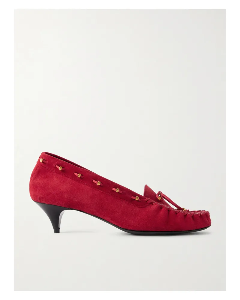KHAITE Milly Embellished Whipstitched Suede Pumps - Red Red