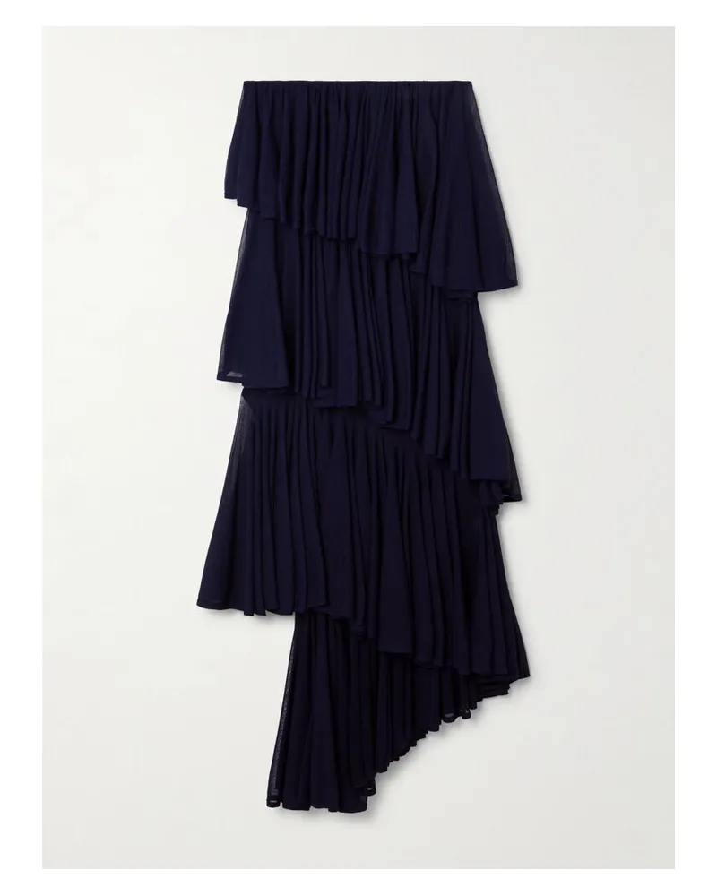 Alaïa Asymmetrischer, Gestufter Midirock Aus Gerafftem Strick - Blau Blau