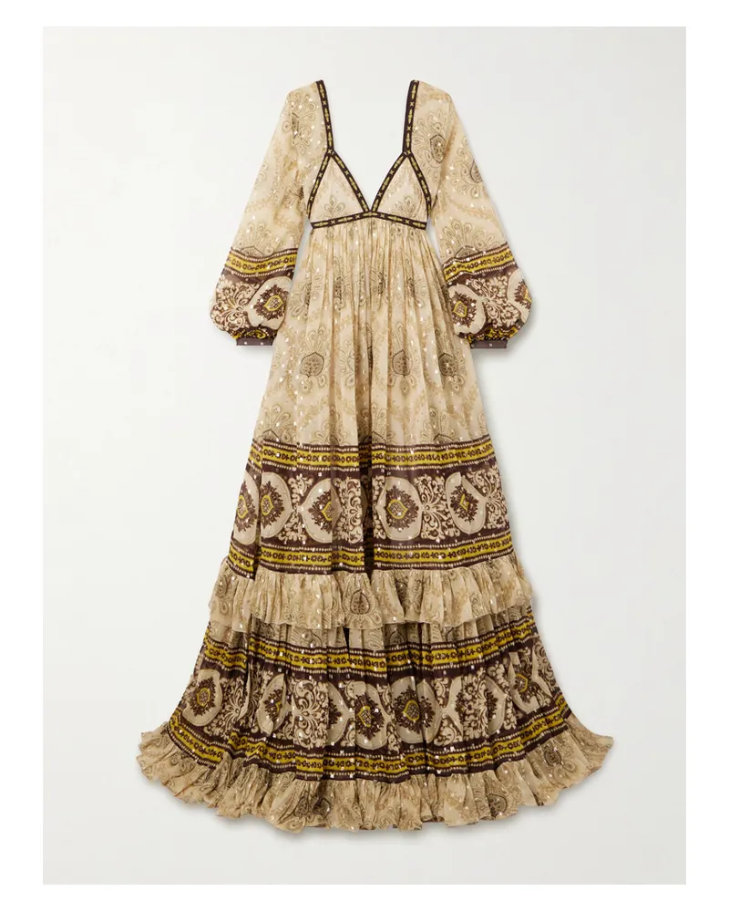 Etro Gestufte Robe Aus Bedrucktem Jacquard Aus Einer Seidenmischung Mit Fil Coupé - Gold Gold