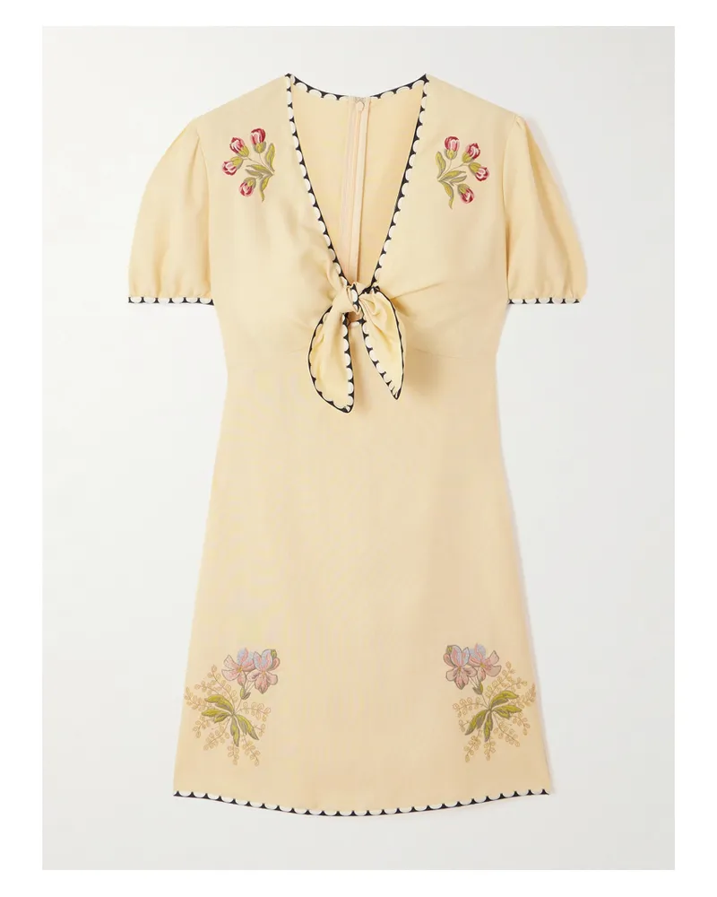 Valentino Garavani Minikleid Aus Webstoff Mit Bedruckten Twill-besätzen Und Stickereien - Creme Creme
