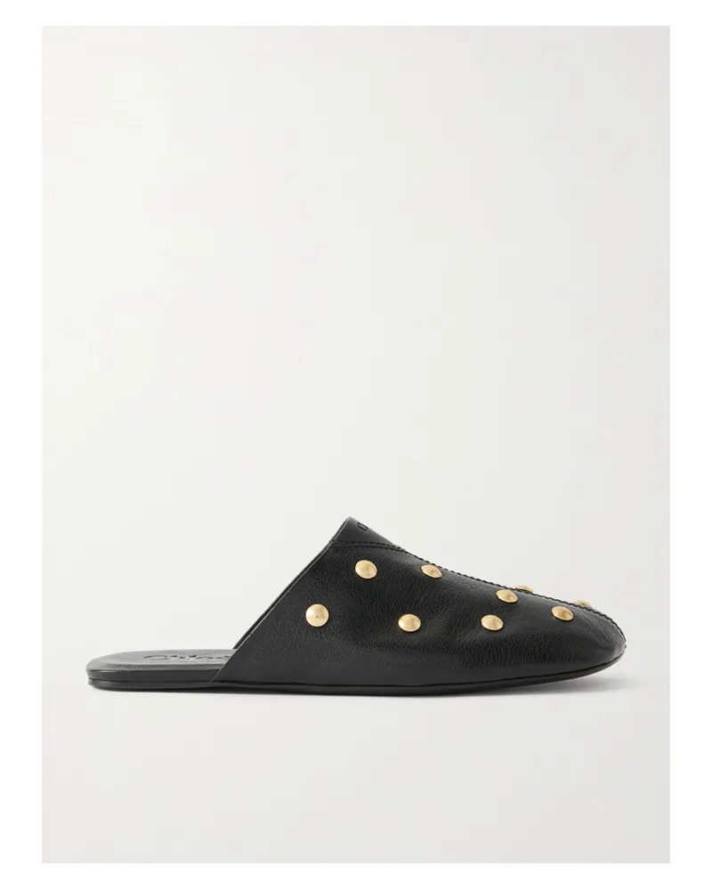 Chloé Slippers Aus Strukturiertem Leder Mit Nieten - Schwarz Schwarz