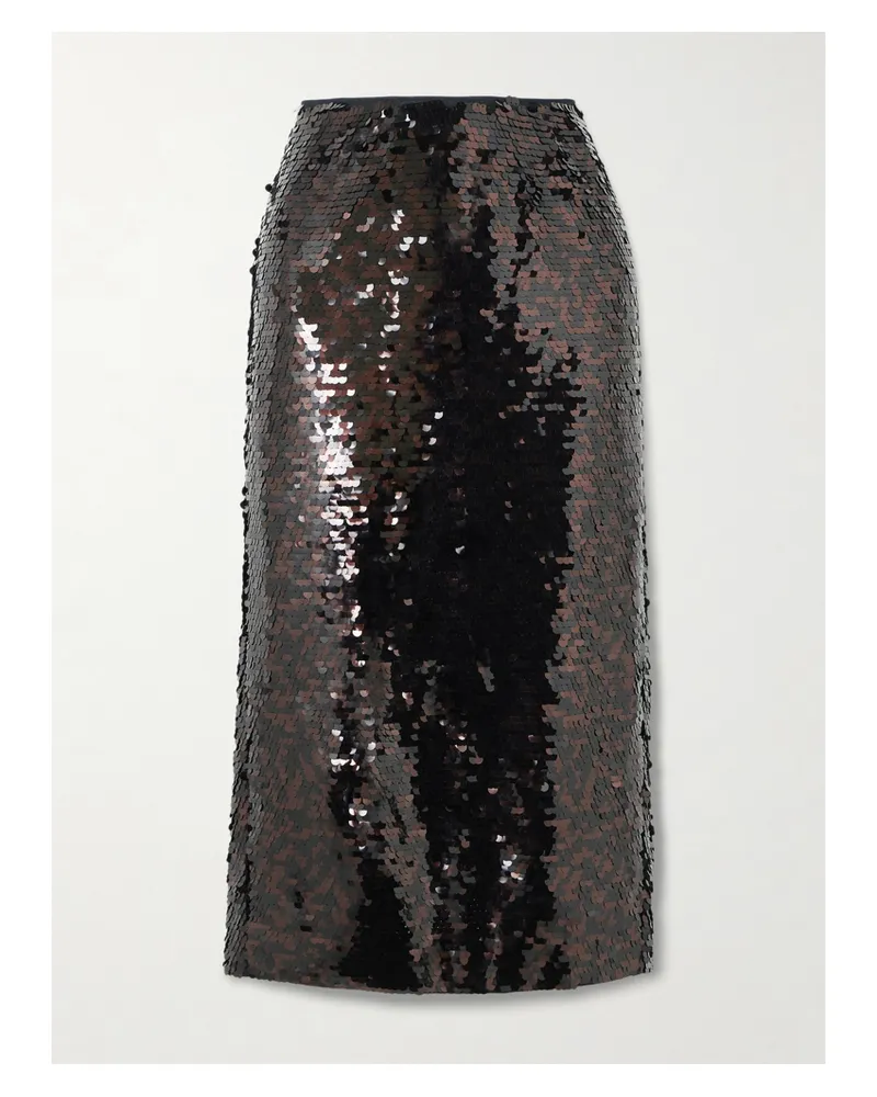 STAUD Ciara Sequined Mesh Midi Skirt - Black Black