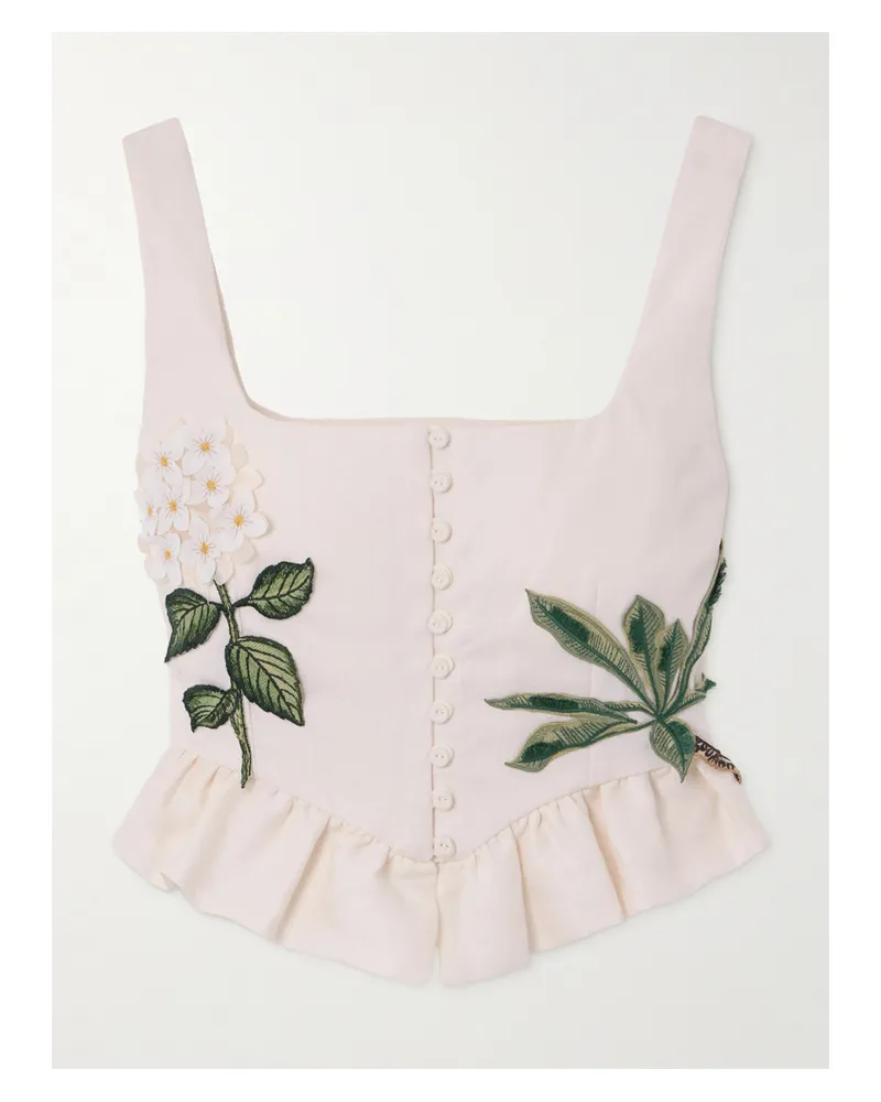 AGUA BENDITA Eslabon Bustier Aus Leinen Mit Stickereien, Applikationen Und Rüsche - Creme Creme