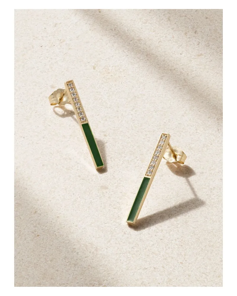 Alison Lou Medium Linear Ohrringe Aus 14 Karat Gold Mit Diamanten Und Emaille - Grün Grün