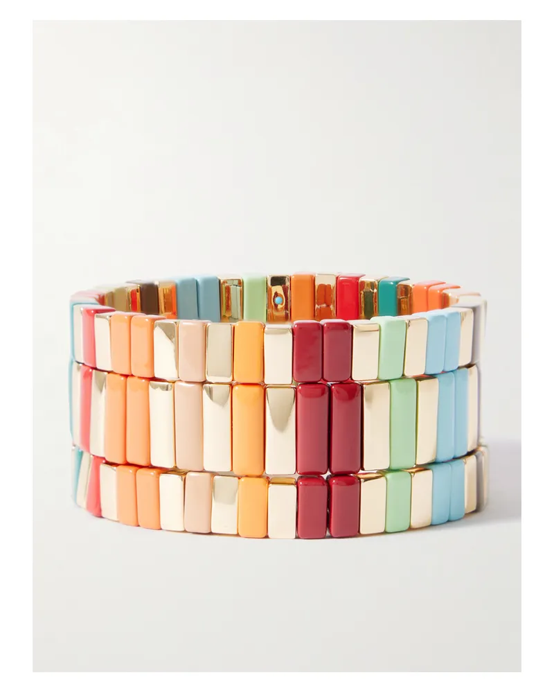 Roxanne Assoulin The Bright By Nature Set Of Three Gold-tone Enamel Bracelets - Multi Multi