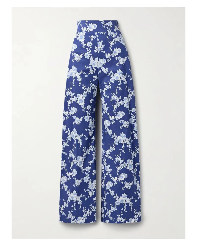 Carolina Herrera New York Hose Mit Weitem Bein Aus Twill Mit Blumenprint Und Falten - Blau Blau