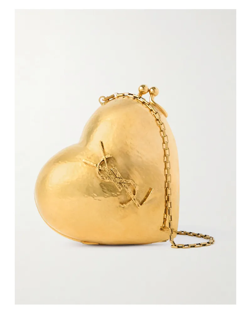 Saint Laurent Embellished Gold-tone Clutch Gold