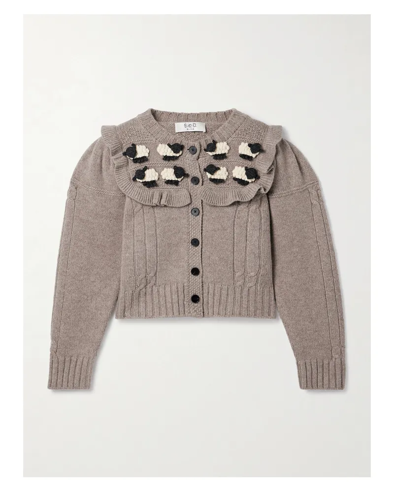 Sea Benny Cardigan Aus Wolle Mit Zopfstrickdetails Und Applikationen - Braun Braun