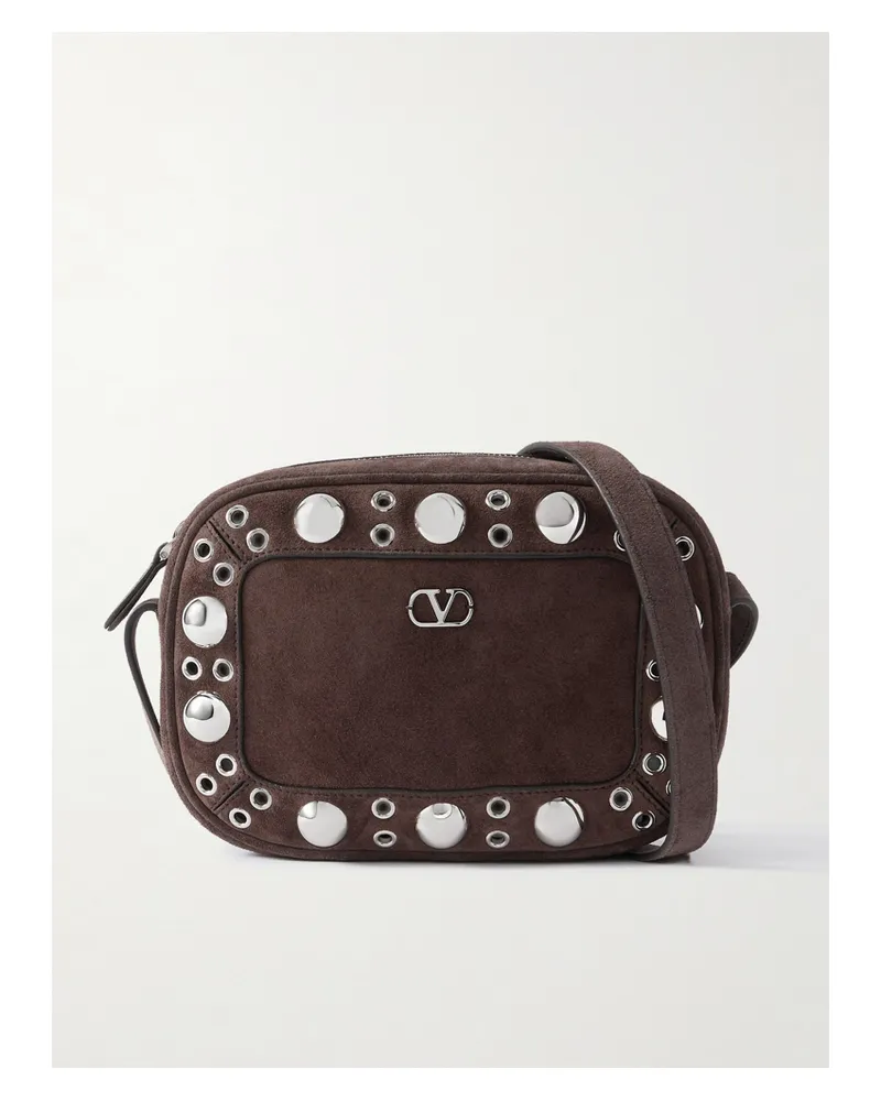 Valentino Garavani Nellcôte Schultertasche Aus Veloursleder Mit Verzierungen - Braun Braun