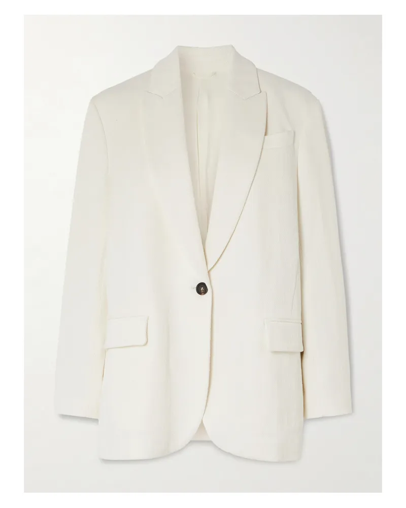 Brunello Cucinelli Einreihiger Blazer Aus Einer Baumwoll-leinenmischung Mit Fischgratmuster - Weiß Weiß