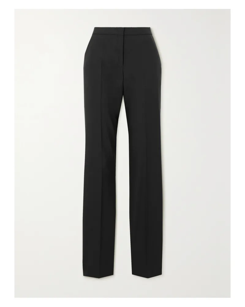 Another Tomorrow Net Sustain Pleated Merino Wool Straight-leg Pants - Black Black