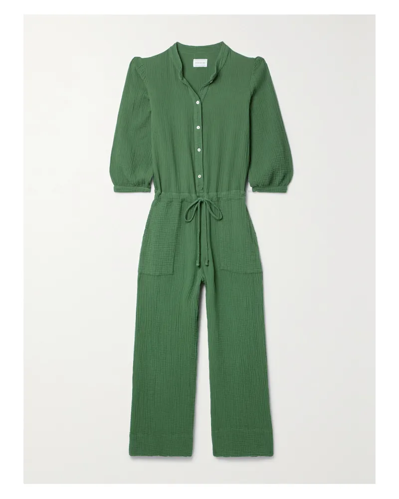 Honorine Farrah Verkürzter Jumpsuit Aus Baumwoll-seersucker - Grün Grün