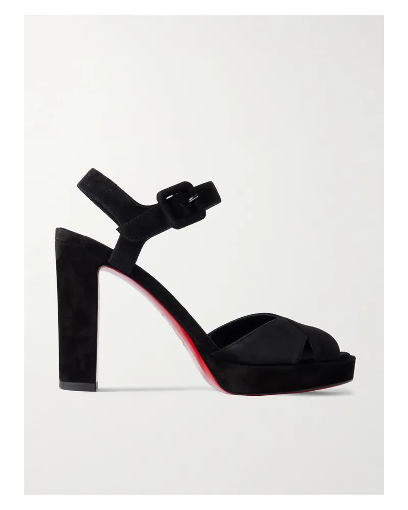 Christian Louboutin Cora 100 Suede Platform Sandals - Black Black