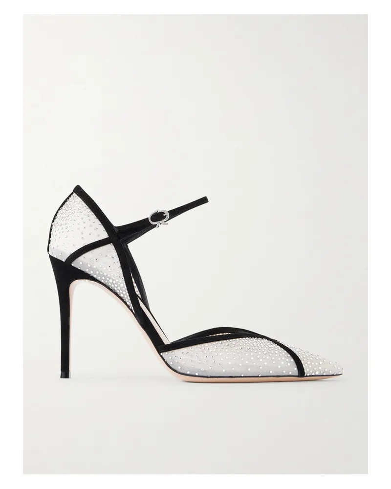 Gianvito Rossi 95 Pumps Aus Mesh Mit Velourslederbesätzen Und Kristallen - Silber Silber