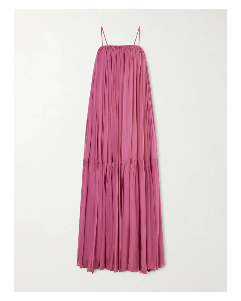 Chloé Tiered Pleated Silk-chiffon Maxi Dress - Pink Pink