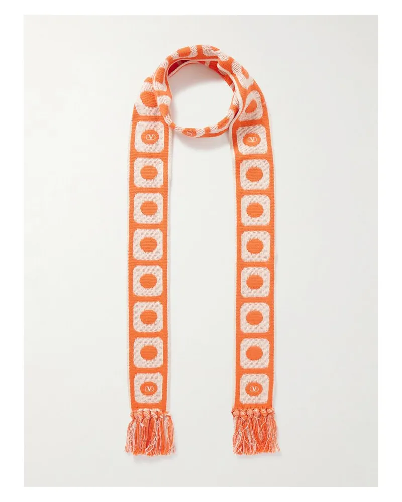Valentino Garavani Antibes Schal Aus Jacquard-strick Aus Einer Baumwollmischung Mit Fransen - Orange Orange