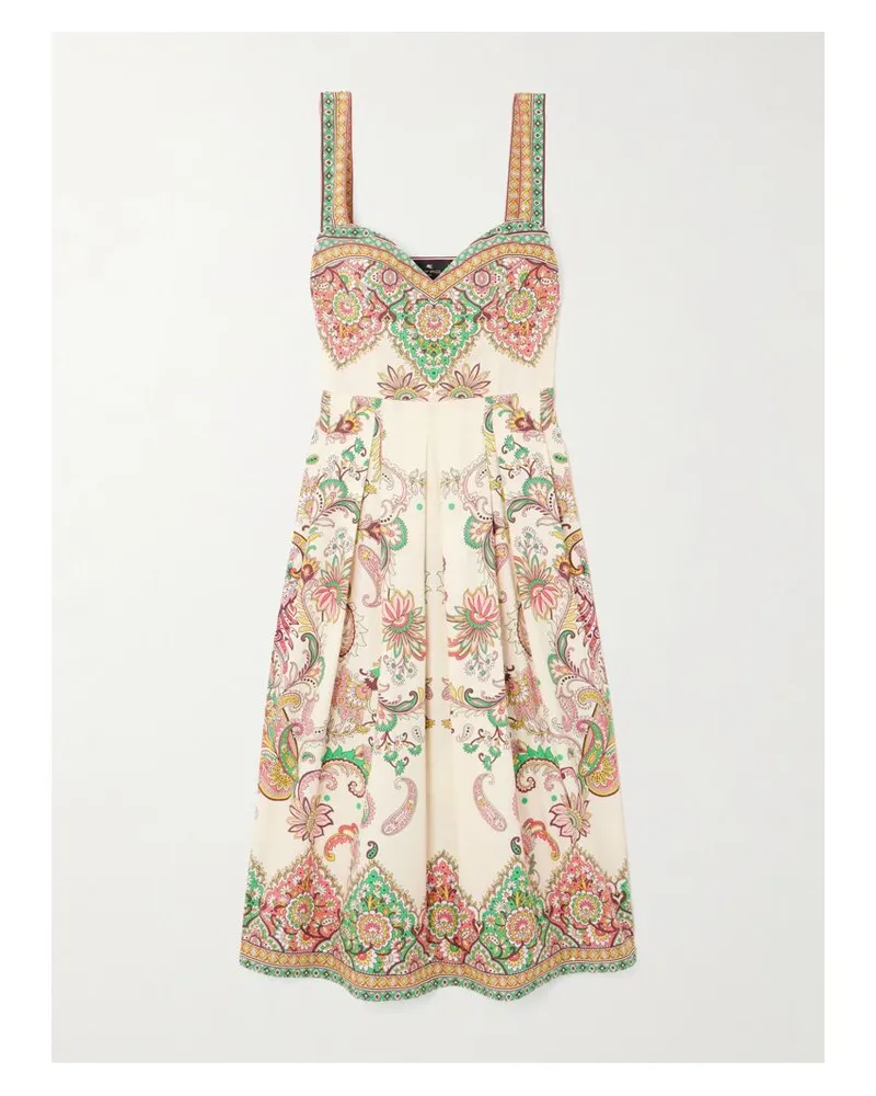 Etro Midikleid Aus Bedruckter Baumwollpopeline Mit Falten - Weiß Weiß