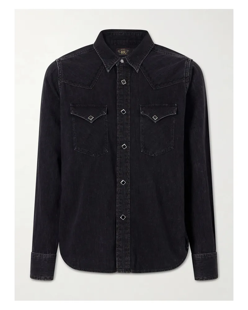 RRL Wrangler Embroidered Cotton Chambray Shirt - Black Black