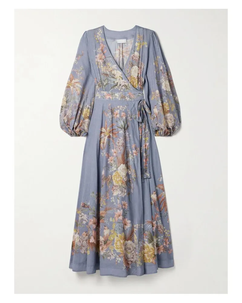 Zimmermann Tallow Midi-wickelkleid Aus Baumwoll-voile Mit Blumenprint - Blau Blau
