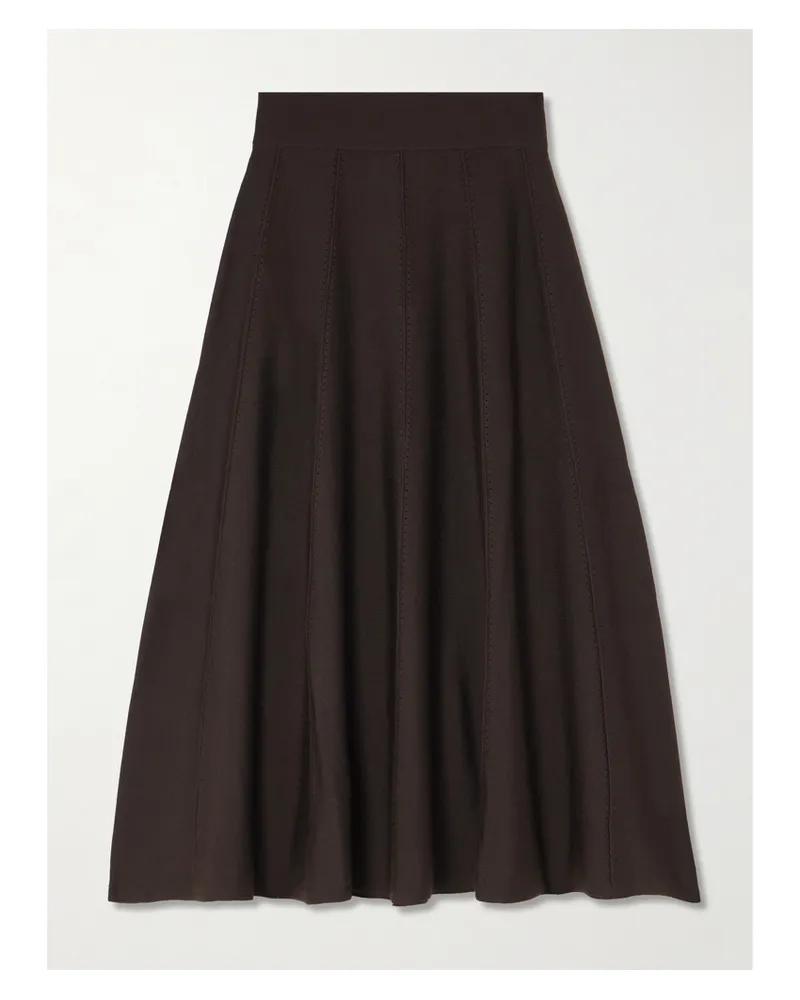 TWP Willow Paneled Ribbed Wool-blend Midi Skirt - Brown Brown