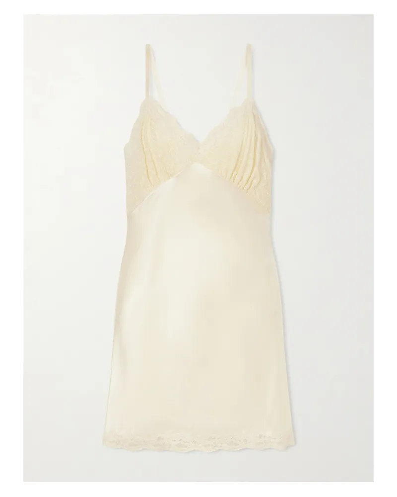 Saint Laurent Lace-trimmed Satin-satin Mini Dress - Cream Cream