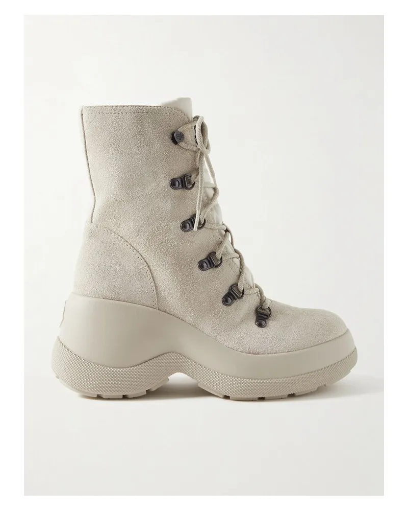 Moncler Resile Trek Schnürstiefel Aus Veloursleder Mit Shell-besatz - Ecru Ecru
