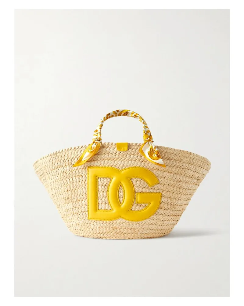 Dolce & Gabbana Maiolica Kendra Große Tote Aus Raffiabast Mit Leder- Und Twill-besätzen - Gelb Gelb