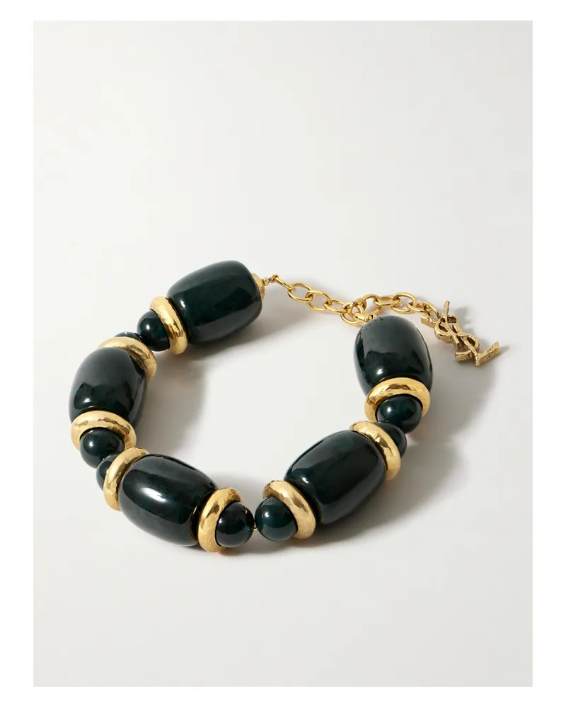 Saint Laurent Kette Mit Harzperlen Und Goldfarbenen Details - Grün Grün