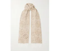 Schal Aus Jacquard-strick Aus Einer Woll-kaschmirmischung Mit Fransen - Neutral