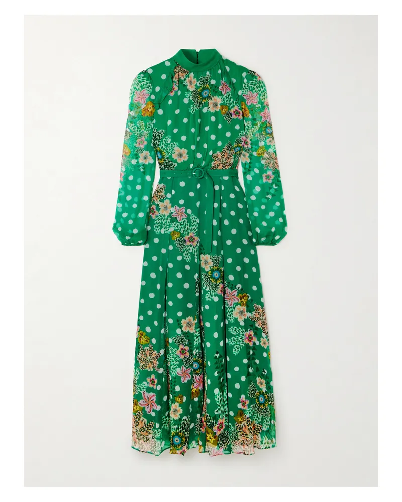 Saloni Jacqui-b Floral-print Crepe De Chine Maxi Dress - Green Green
