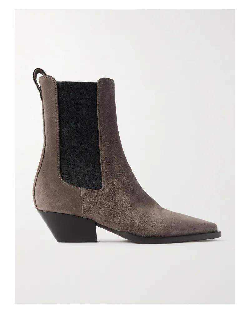 Brunello Cucinelli Bead-embellished Suede Chelsea Boots - Brown Brown