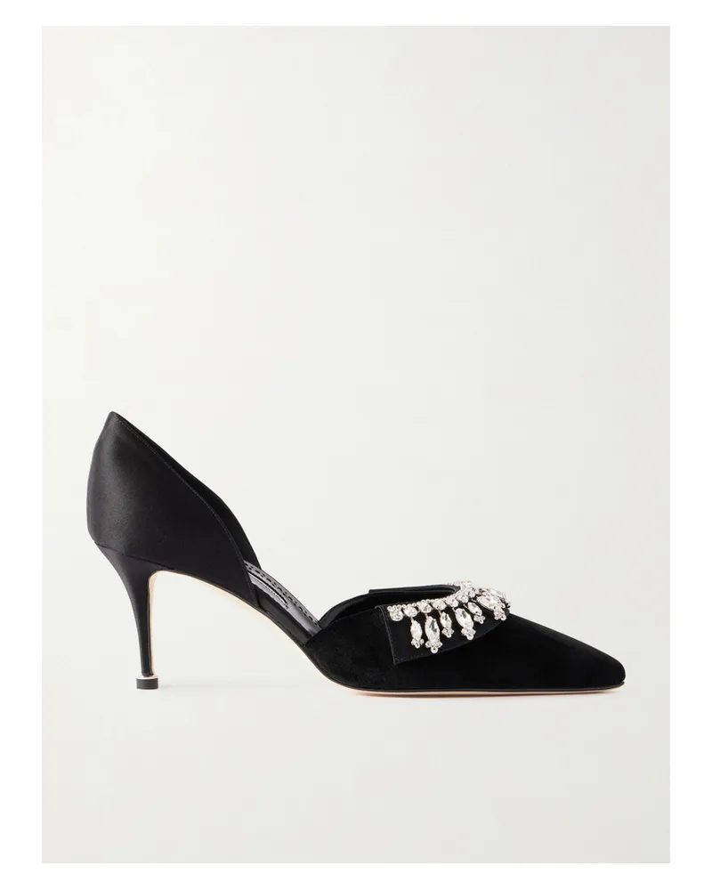 Manolo Blahnik Tulidor 70 Pumps Aus Samt Mit Kristallen - Schwarz Schwarz