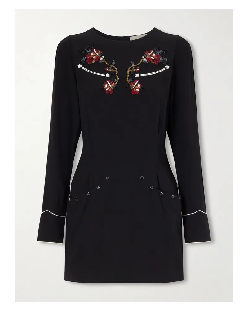 Isabel Marant Youma Beaded Cady Mini Dress - Black Black