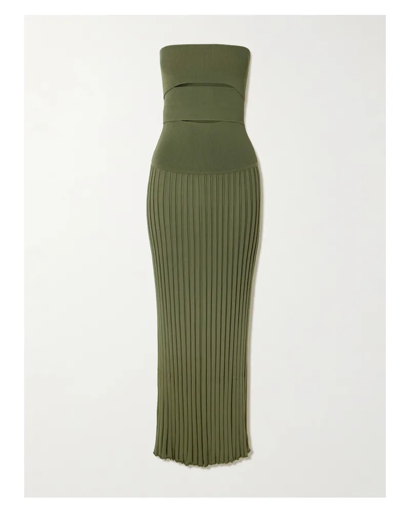Christopher Esber Sunray Strapless Cutout Ribbed-knit Dress - Green Green