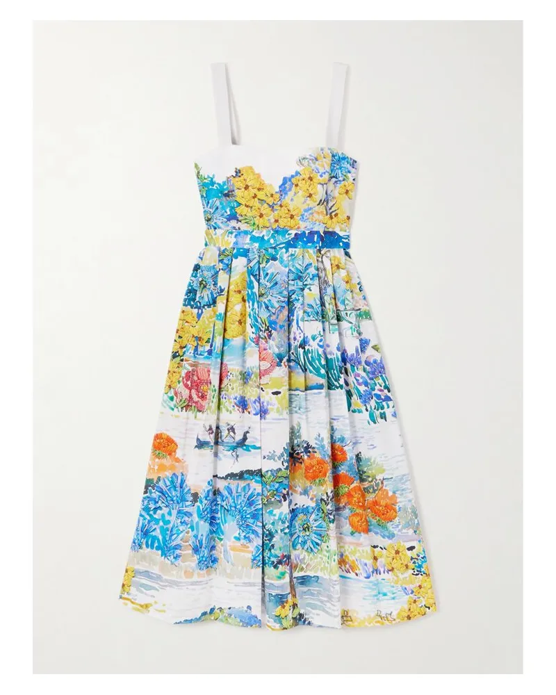Mary Katrantzou Iris Midikleid Aus Baumwollpopeline Mit Blumenprint Und Falten - Blau Blau