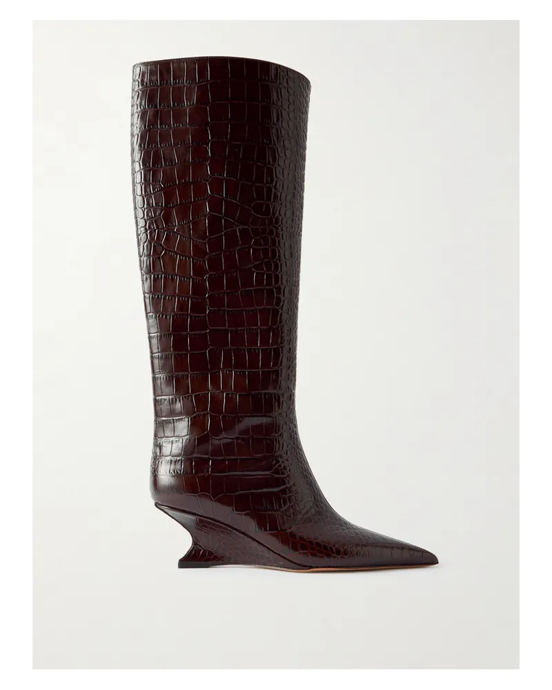 Paris Texas Nina Kniehohe Stiefel Aus Leder Mit Krokodileffekt - Braun Braun