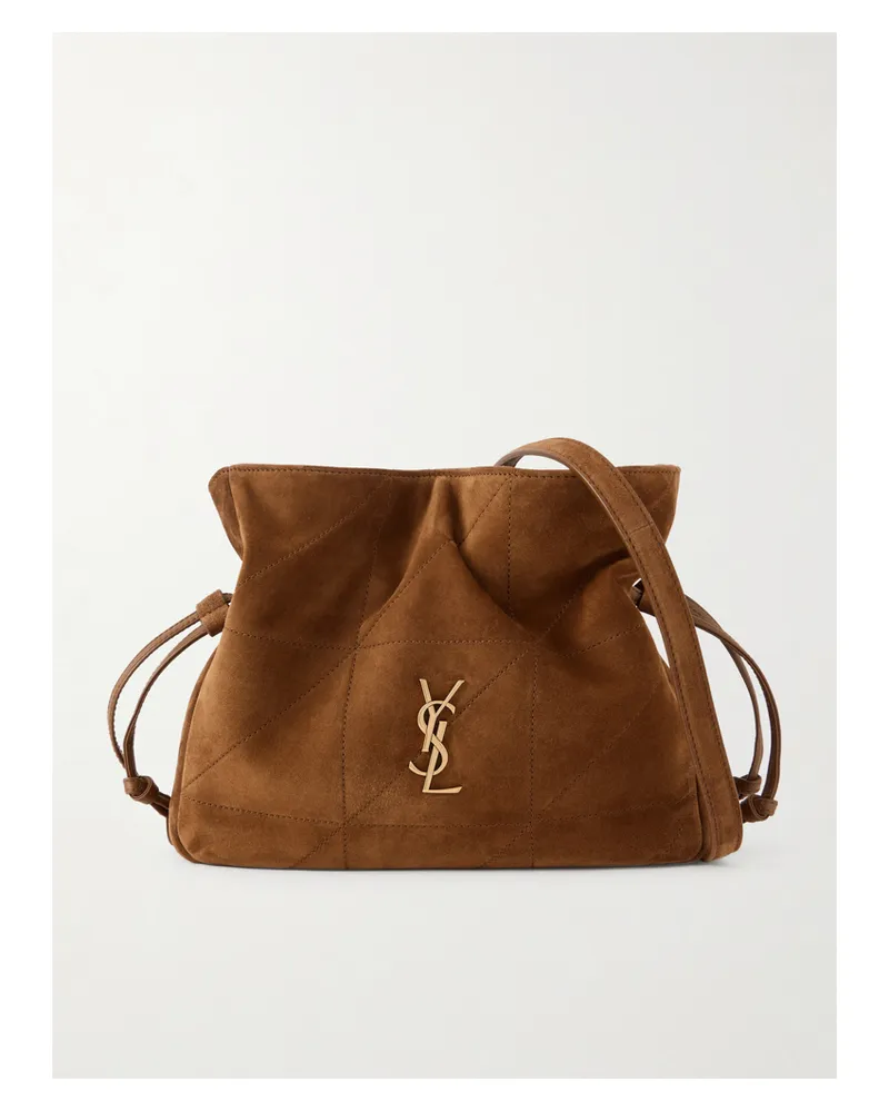 Saint Laurent Jamie Leather-trimmed Quilted Suede Shoulder Bag - Brown Brown