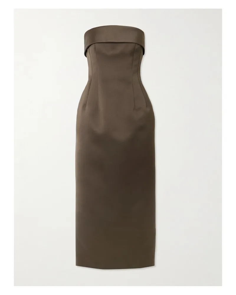 EMILIA WICKSTEAD Keeley Mudu Trägerloses Midikleid Aus Duchesse-satin - Braun Braun