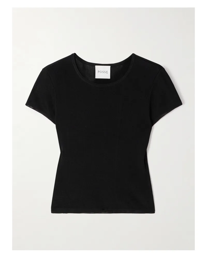 Posse Birdie Cropped Ribbed Jersey T-shirt - Black Black