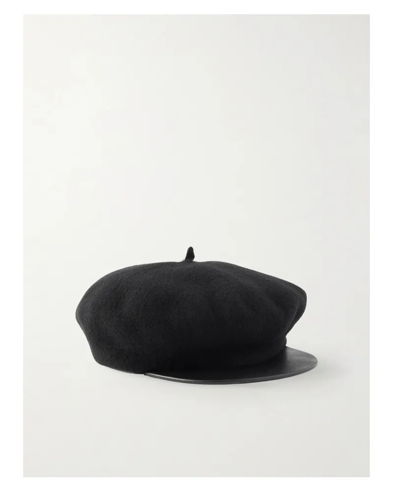 Valentino Garavani Embellished Leather-trimmed Wool Cap - Black Black